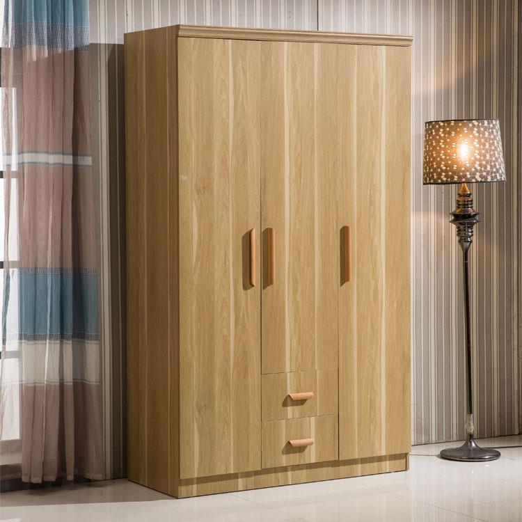 木色二三门衣柜卧室整体板式儿童23门组合带抽屉衣柜工厂