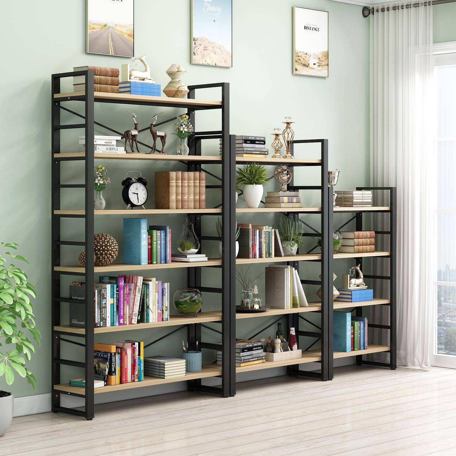 钢木书架简易铁艺货架落地多层置物架客厅收纳架子展示架书柜书架