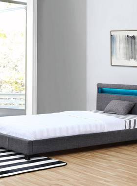 外贸工厂布艺床灰色亚麻单人床LED灯双人床卧室床