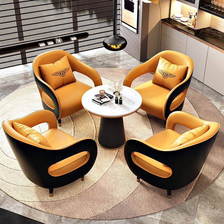 北欧售楼处接待桌椅现代休闲会客沙发小圆桌组合简约商务洽谈沙发