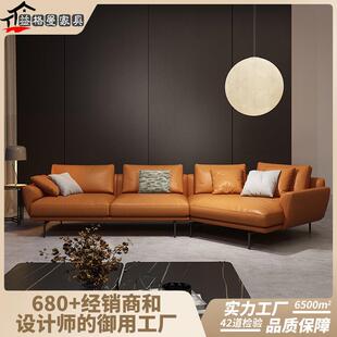 异形转角沙发皮布结合羽绒真皮客厅意式轻奢极简U形斜角贵妃沙发