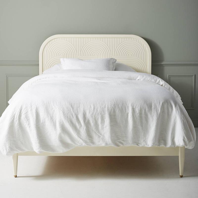 法式简约现代双人实木床北欧主卧轻奢奶油白1.8m设计师小户型婚床