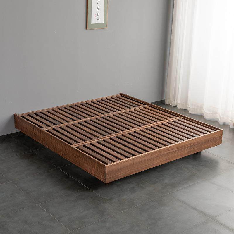 现代简约全实木榻榻米床日式黑胡桃木悬浮床架矮床无靠背无床头床