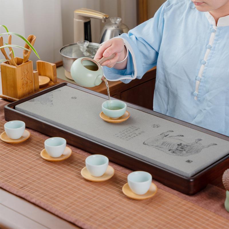 祥福纳福现代简约乌金石高端楠竹家用干泡台茶台茶具茶海茶盘