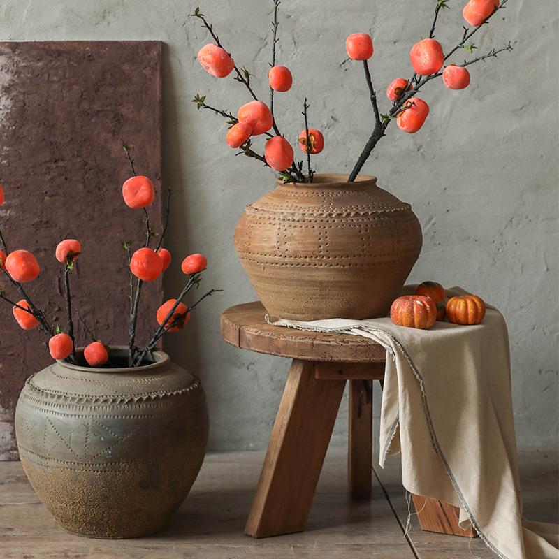 田园陶罐大花瓶装饰摆件客厅民宿复古落地粗陶罐子款式随机