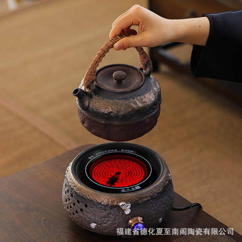 古早烧煮茶壶德化陶瓷轻奢复古风提梁壶古陶电陶炉小弄煮茶壶套装