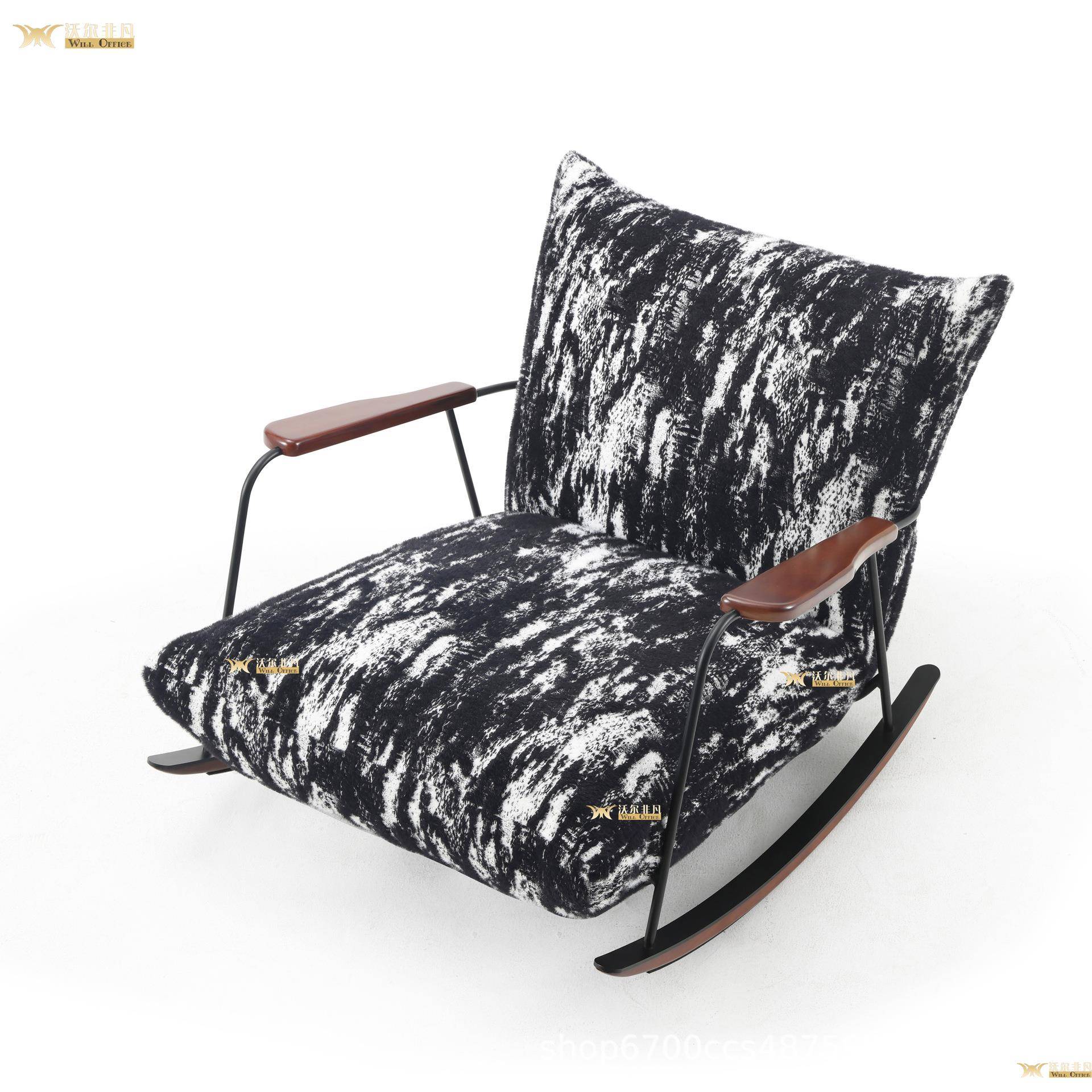 意式极简复古风水墨单人沙发休闲躺椅中古风家用设计师懒人摇摇椅