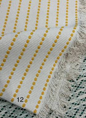 条纹编织棉麻面料竖条纹黄色红色黑色棉麻编织现代原木风抱枕布