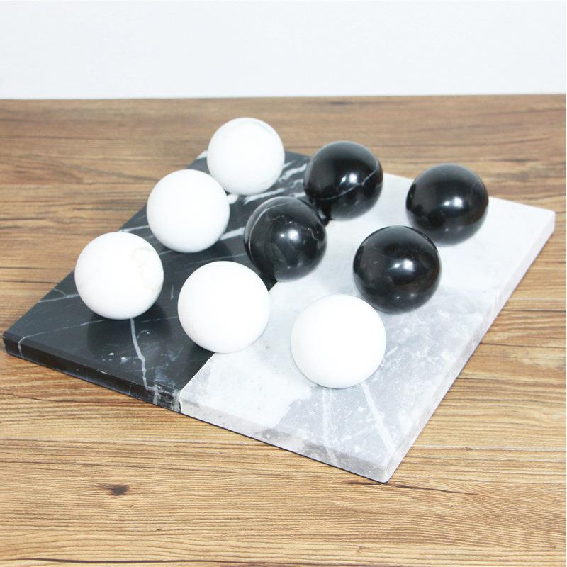 新品现代简约欧式黑白大理石棋盘摆件样板房别墅客厅桌面软装饰品