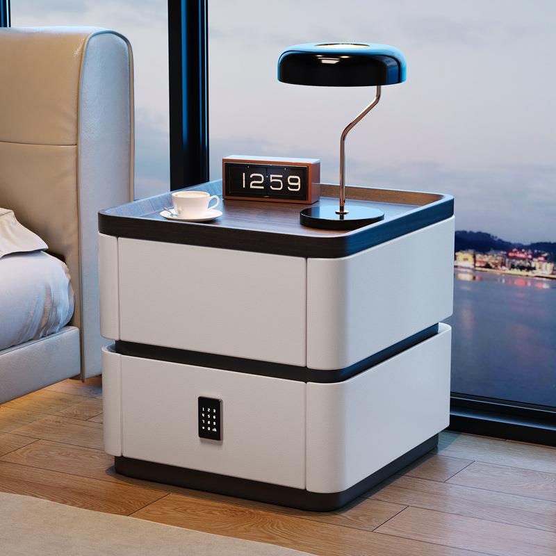 智能密码锁床头柜现代简约实木家用卧室意式极简收纳柜高级感床边