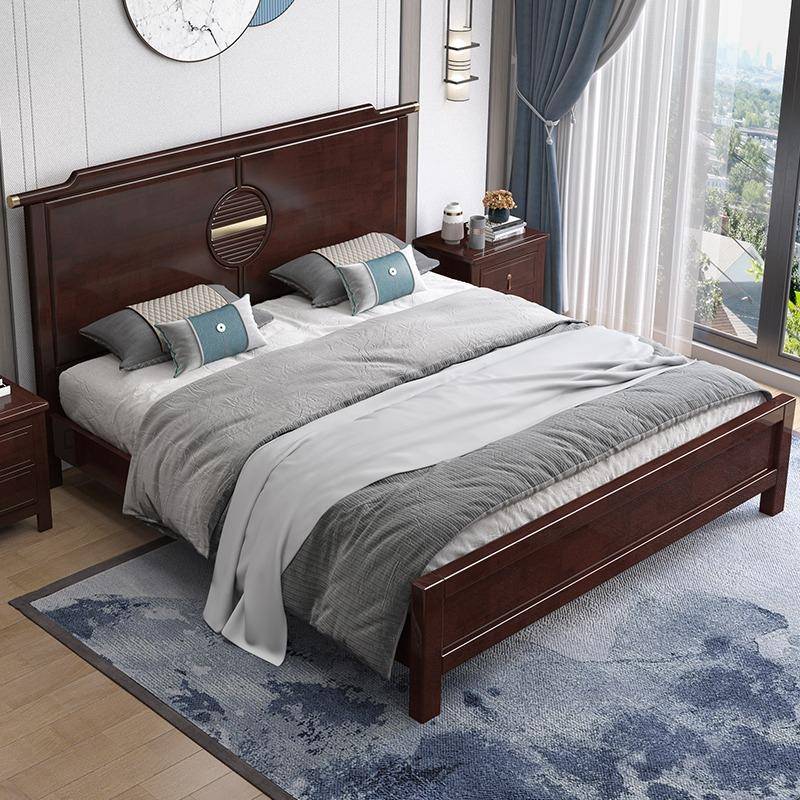 新中式实木双人床现代中式简约家用1.5m1.8M大床框架储物功能婚床