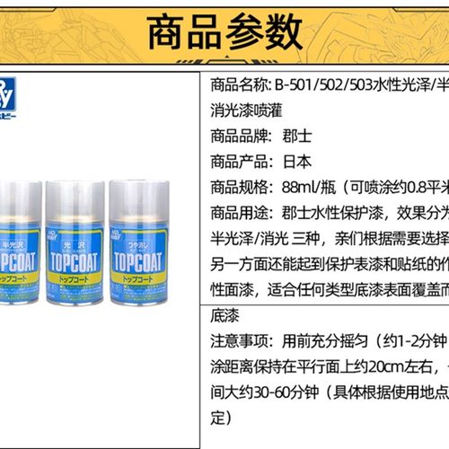 郡士B-501/502/503/602/603 水性光泽/半光泽/消光漆喷罐保护漆