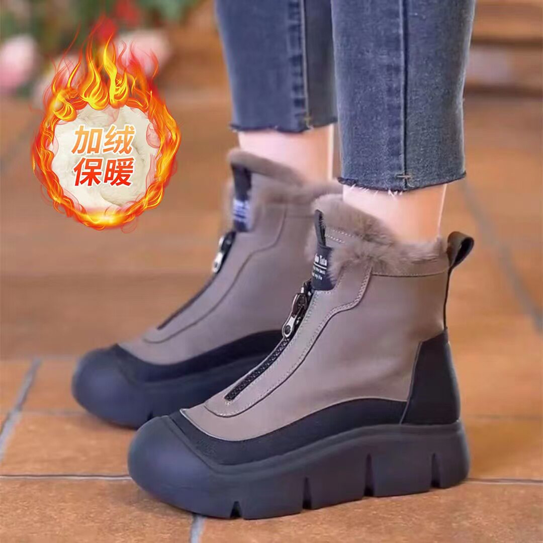 冬季新款前拉链女棉靴雪地靴女加时尚雪地靴