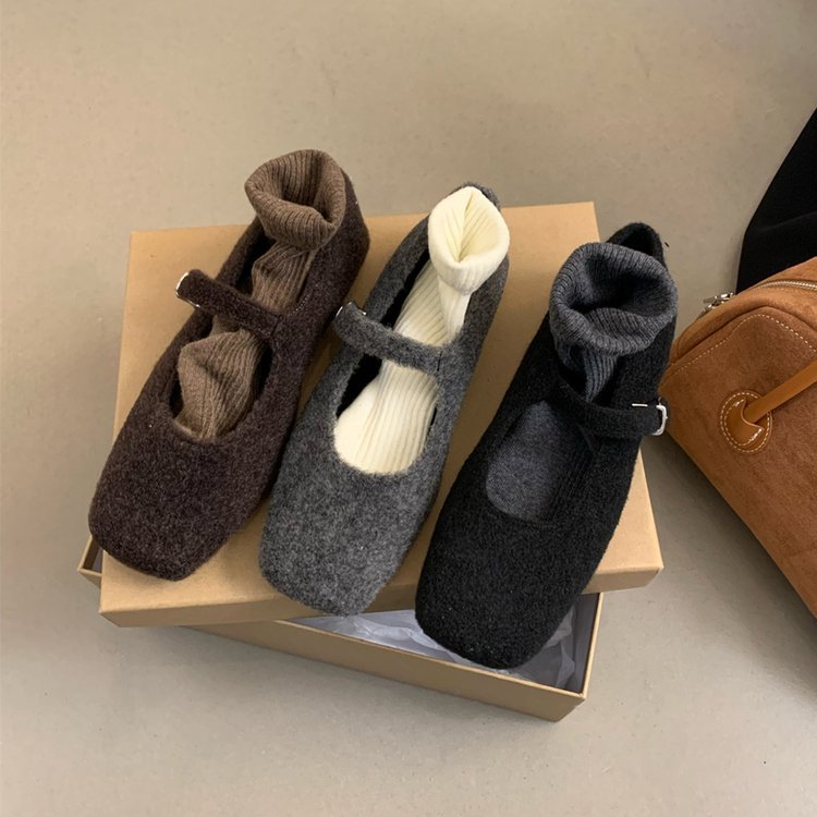 复古玛丽珍加绒毛毛鞋女鞋2024春秋季新款外穿平底豆豆鞋保暖单鞋