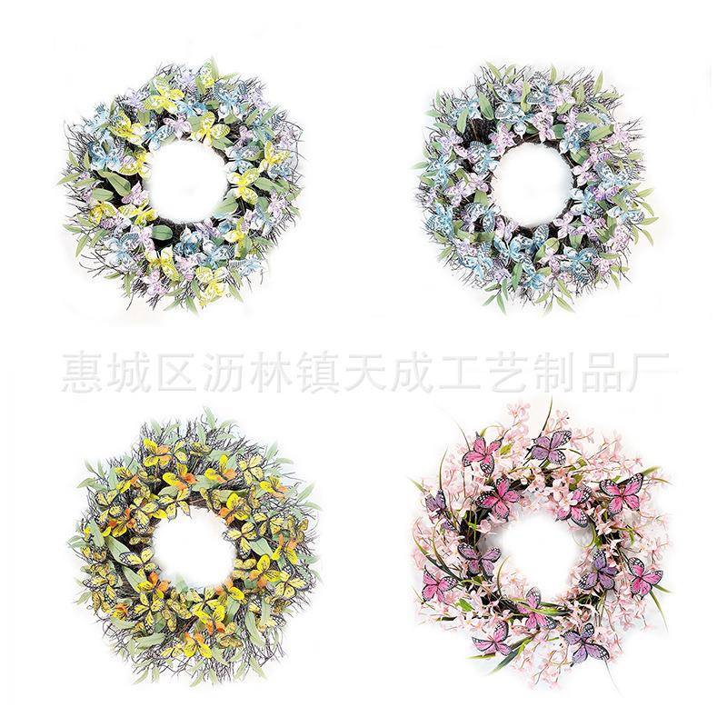 春天仿真蝴蝶花环门饰家居壁挂饰商场橱窗婚礼背景装饰工艺品挂饰