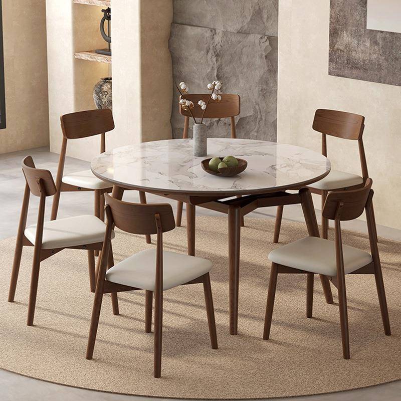 极简轻奢岩板餐桌椅组合现代简约小户型家用圆形可伸缩家用圆饭桌