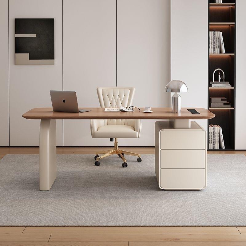 奶油松木极简现代轻奢书房转角办公桌带抽屉高端大气简约办公耐用