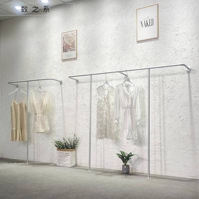 服装店展示架女装店货架银色上墙服装架落地式挂衣架子架壁挂式