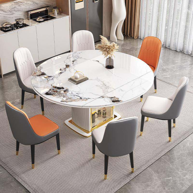 岩板餐桌方圆两用伸缩可变圆形储物现代简约轻奢家用小户型餐桌椅