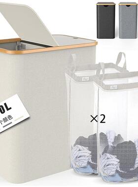 150L日式竹制双筒脏衣篮浴室脏衣服收纳筐脏衣桶脏衣篓大容量收纳