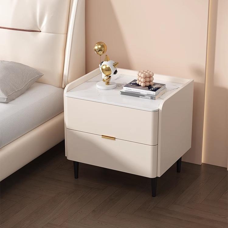 实木床头柜岩板储物柜卧室简约现代床边柜皮质小户型收纳柜家用风