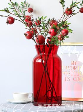 特大号轻奢大红色玻璃花瓶富贵竹百合水培插花花器新年家居装饰品