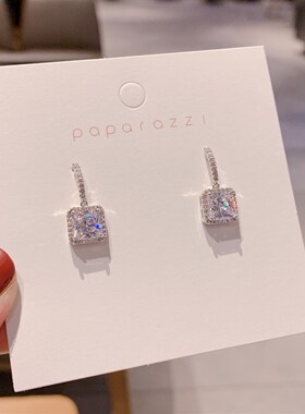 慵懒法式高级感简约时尚方形闪亮锆石两戴耳钉耳环新款气质耳饰女