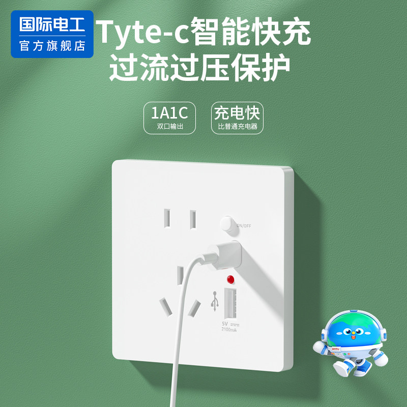 国际电工86型USB-C五孔暗装插座图片