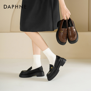 通勤单鞋 达芙妮厚底乐福鞋 黑色英伦风百搭小皮鞋 春季 女 女2026新款