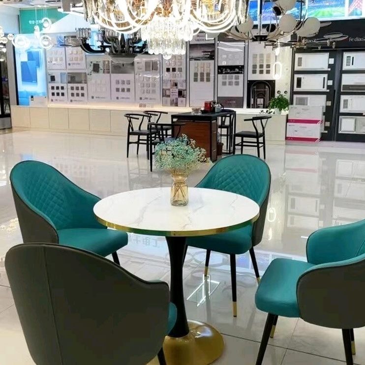 轻奢4s板会客休闲阳台接待小圆桌北欧洽谈桌椅组合岩店网红商务区