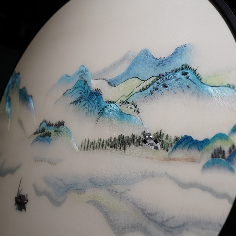 苏绣纯手工现代新中式刺绣装饰画山水画客厅餐厅玄关艺术成品挂画图片