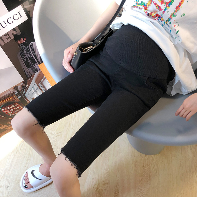 孕妇毛边五分打底裤夏季薄款外穿显瘦黑色弹力紧身骑行短裤子夏天,孕妇装/孕产妇用品/营养,孕妇打底裤,淘宝优惠券,粉丝福利购,淘宝优惠卷
