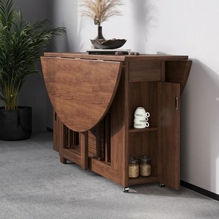 折叠餐桌小户型餐厅家用吃饭桌伸缩圆形可变形省空间餐桌椅子组合