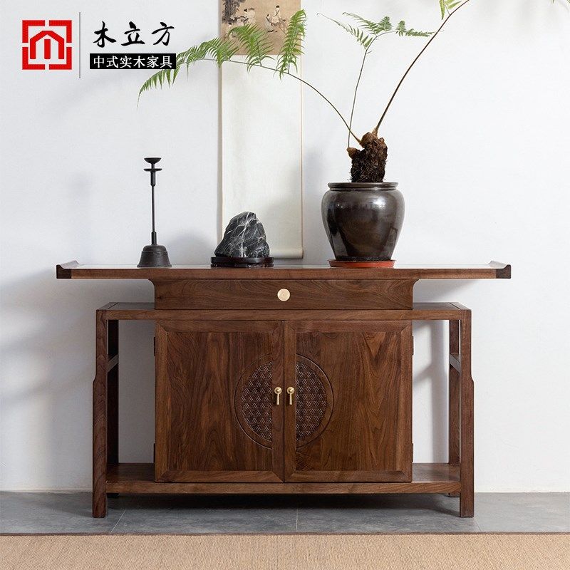 新中式玄关柜实木入户玄关桌禅意正对门玄关台条案黑胡桃木装饰柜,住宅家具,玄关台,淘宝优惠券,粉丝福利购,淘宝优惠卷