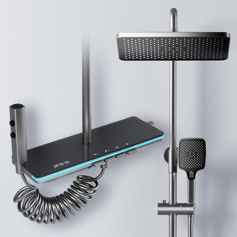 枪灰色淋浴花洒套装全铜主体浴室恒温数显增压卫生间冷热沐浴喷头,家装主材,恒温花洒套装,淘宝优惠券,粉丝福利购,淘宝优惠卷
