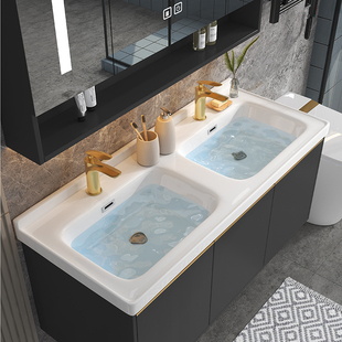 双台盆浴室柜陶瓷一体盆轻奢洗漱台智能洗脸盆柜组合可定制洗手台