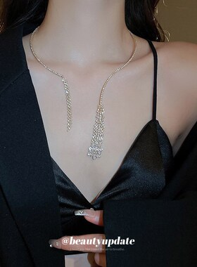 韩国镶钻锆石流苏项链时尚轻奢项圈高级感锁骨链简约气质项饰