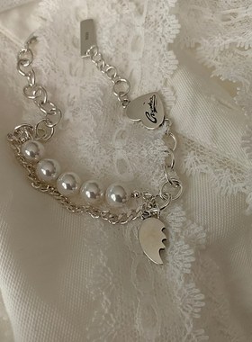 纯银手链女小众设计高级感轻奢冷淡风潮简约珍珠双层森系闺蜜手饰