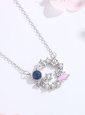 925银项链女韩版多巴胺饰品八爪鱼你一贝子海洋纯银锁骨链