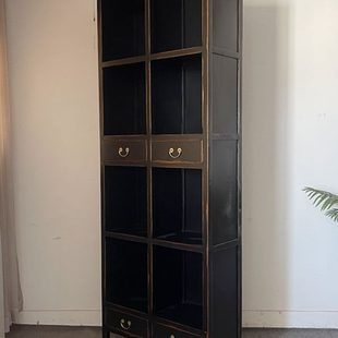 书柜定制储物落地实木展示架置物架博古架做旧创意新中式书橱复古