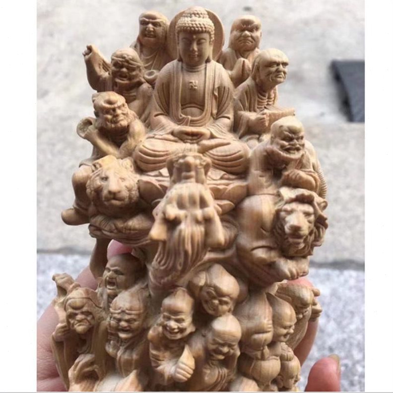 雕刻黄杨小礼品佛像实木雕刻十八罗汉叶伏工艺虎家居龙摆件降乔迁