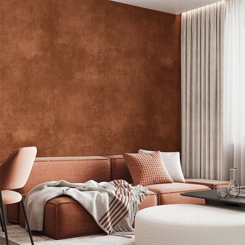 复古红褐色墙纸美式民宿客餐厅卧室墙布砖红色斑驳铁锈色纹理壁纸