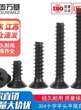 黑色304不锈钢十字沉头平尾自攻螺丝钉粗牙平头自攻螺钉M1M1.2-M5