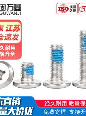 304不锈钢大平头倒边十字螺丝蓝色点胶扁头螺栓夹板家具连接M2-M8