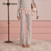 长裤 运动休闲修身 女2026春微喇裤 threetimes韩系蕾丝屁帘拼接裙裤