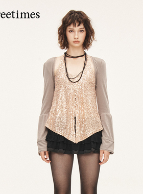 threetimes2026明星同款长袖披肩开衫外套女蕾丝外搭罩衫短款上衣