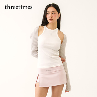 threetimes吊带女2026新款设计感纯欲内搭背心韩版时尚叠穿黑色