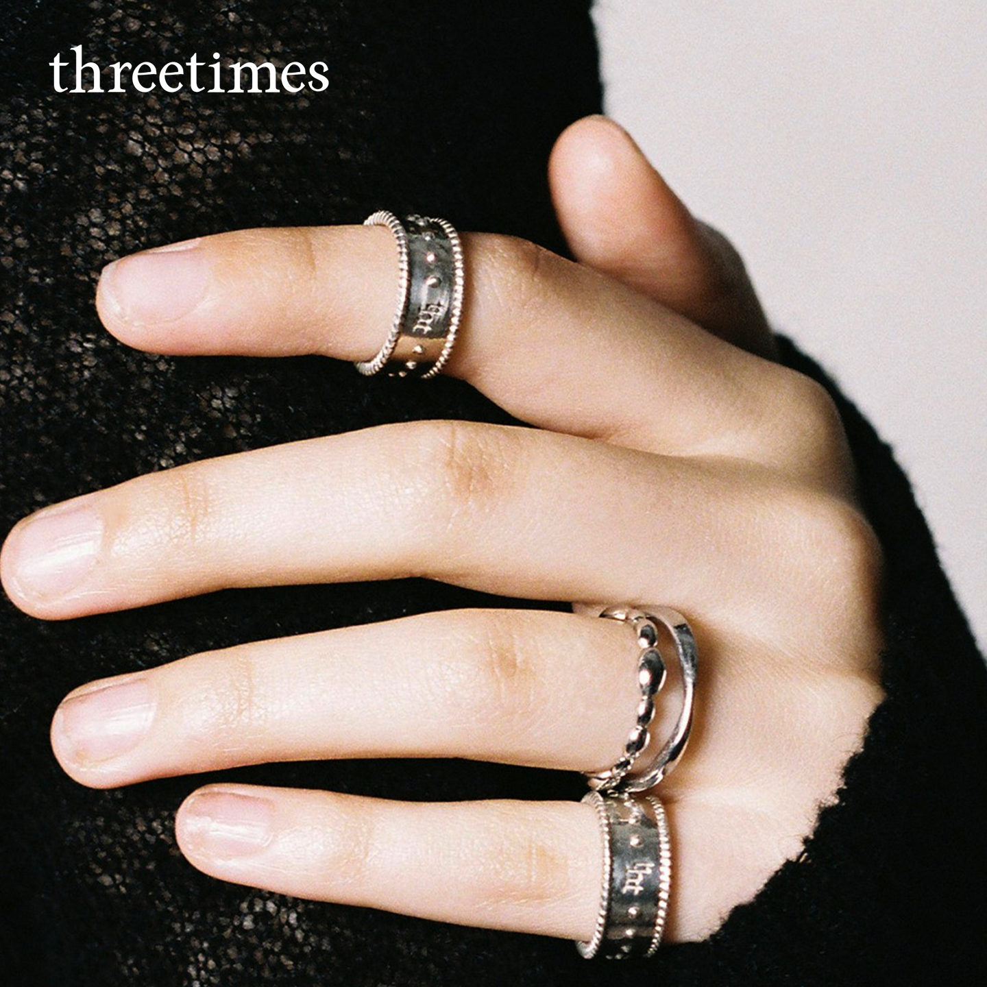 threetimes2025新款戒指女式高级感个性复古银质小众设计气质简约