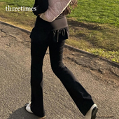 女 显瘦微喇长裤 密探桑尼threetimes运动裙裤 一体假两件韩系修身