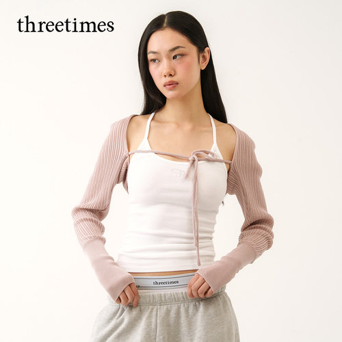 密探桑尼threetimes系带针织开衫女春外搭披肩长袖防晒罩衫短外套